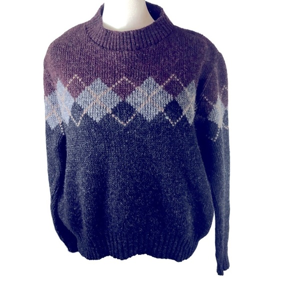 Pendleton Wool Sweater 38 L Argyle Design Heathers Burgundy Charcoal Grey - Picture 1 of 7